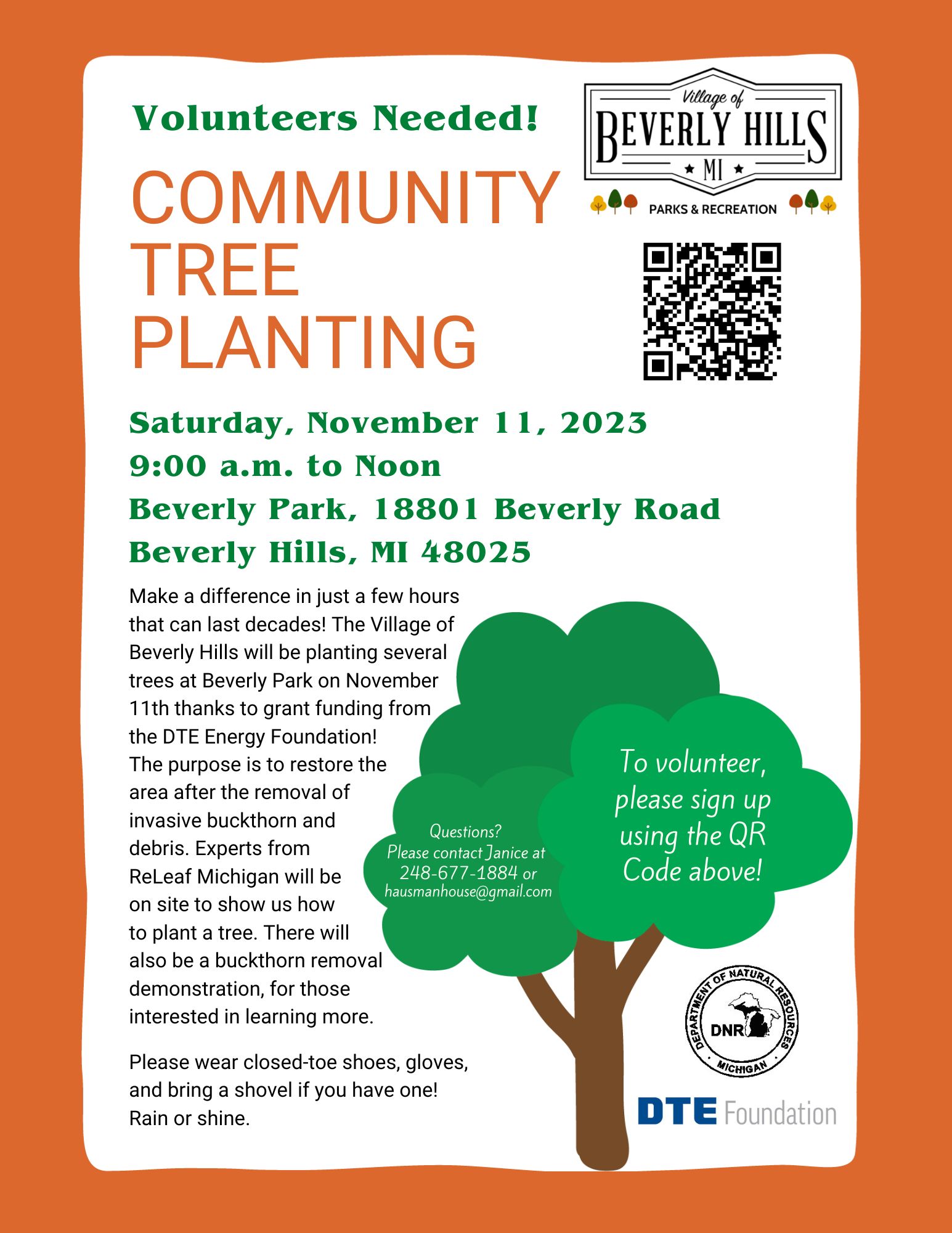 November 11, 2023 Tree Planting Flyer